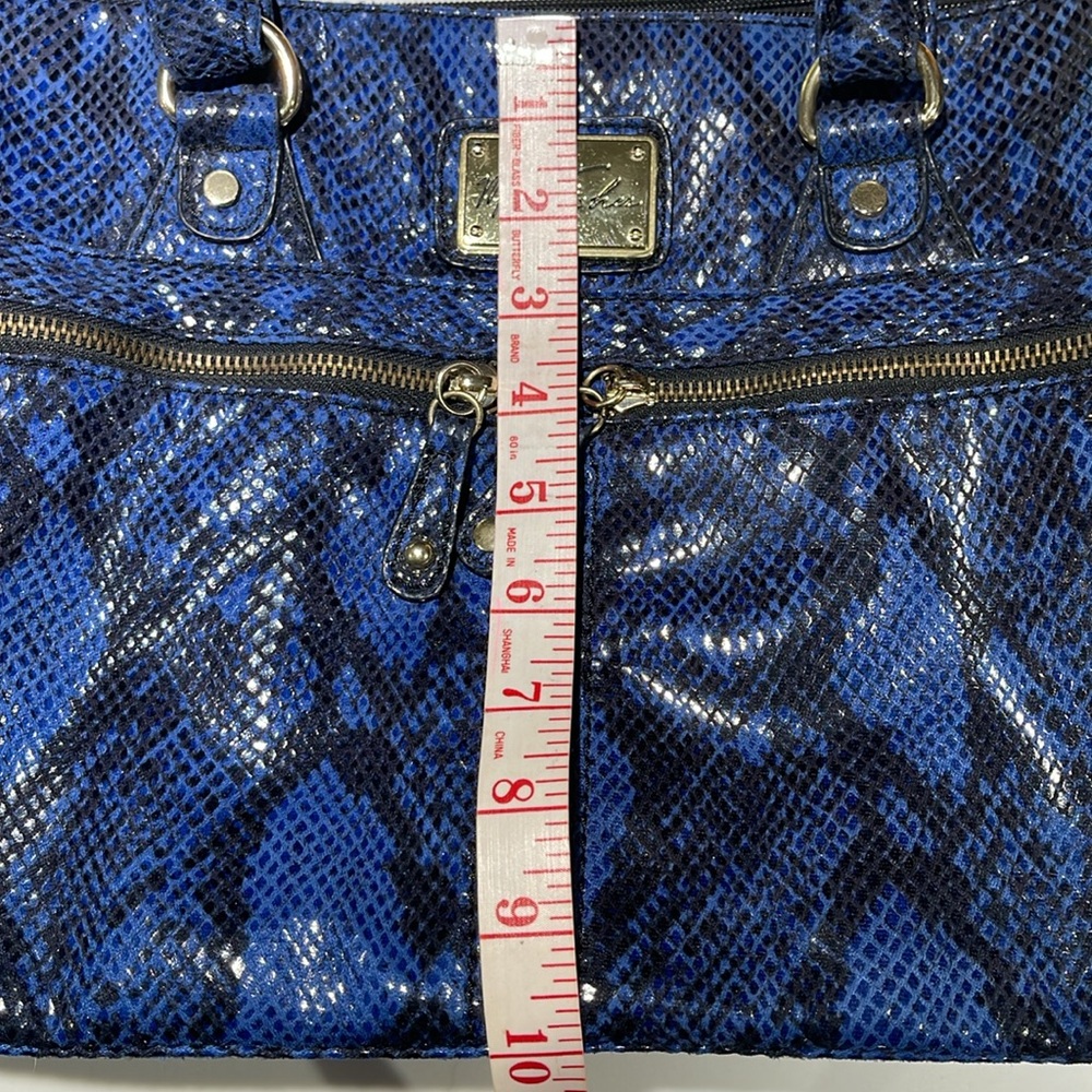 MARC FISHER Faux Snakeskin Shoulder Satchel, 3 Compartments,Navy/Black/Gold Trim - Picture 11 of 12